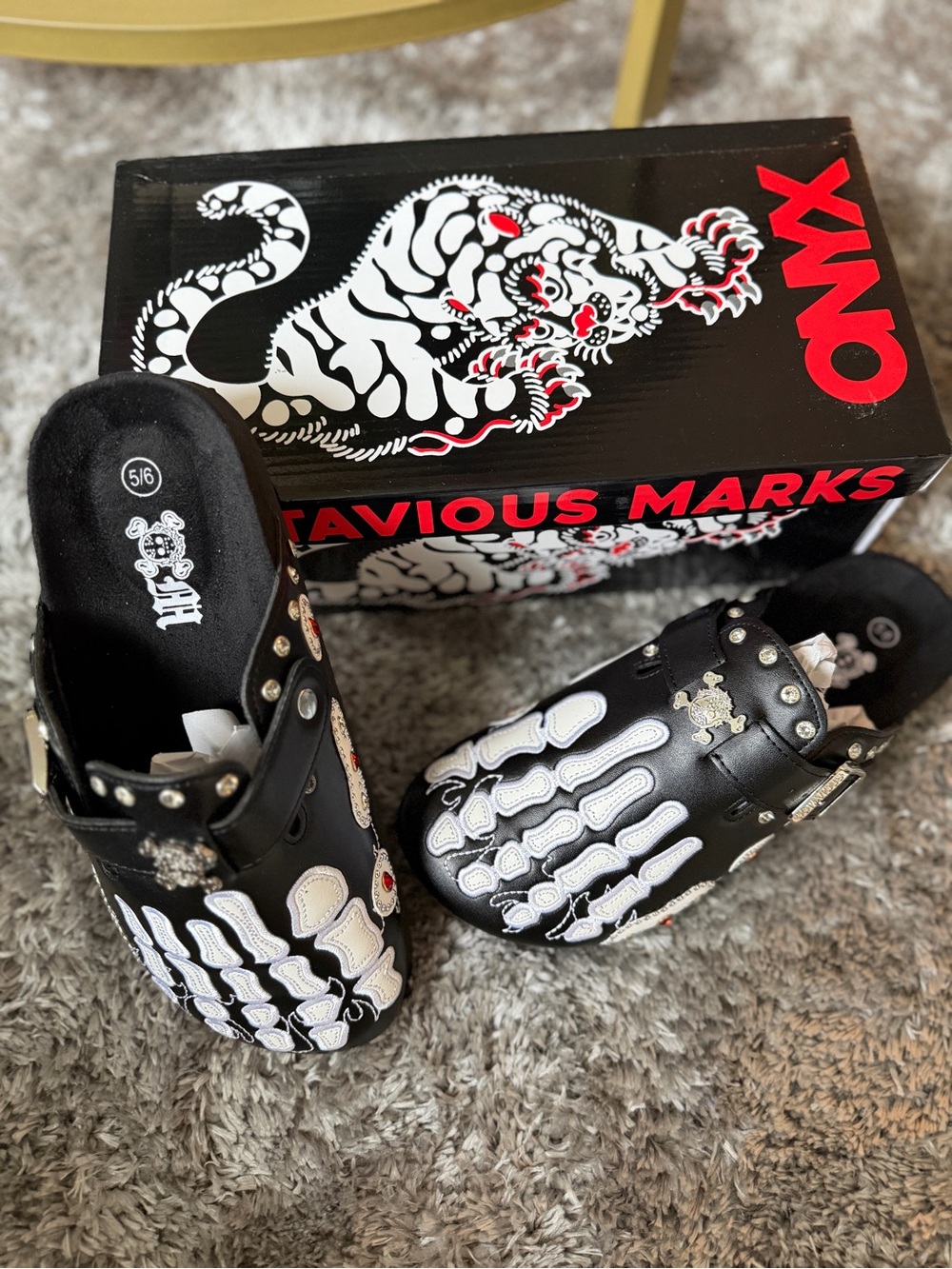OCTAVIOUS MARKS: ONYX Black Skeletal Slip-On Clogs for Men